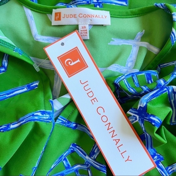 JUDE CONNALLY NWT Bamboo Lattice Print Knit Split V Neck Midi Dress Size XS - Picture 14 of 15